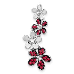 CLOSEOUT! 14k White Gold Diamond & .29 Red Ruby Four Flowers Chain Slide Pendant